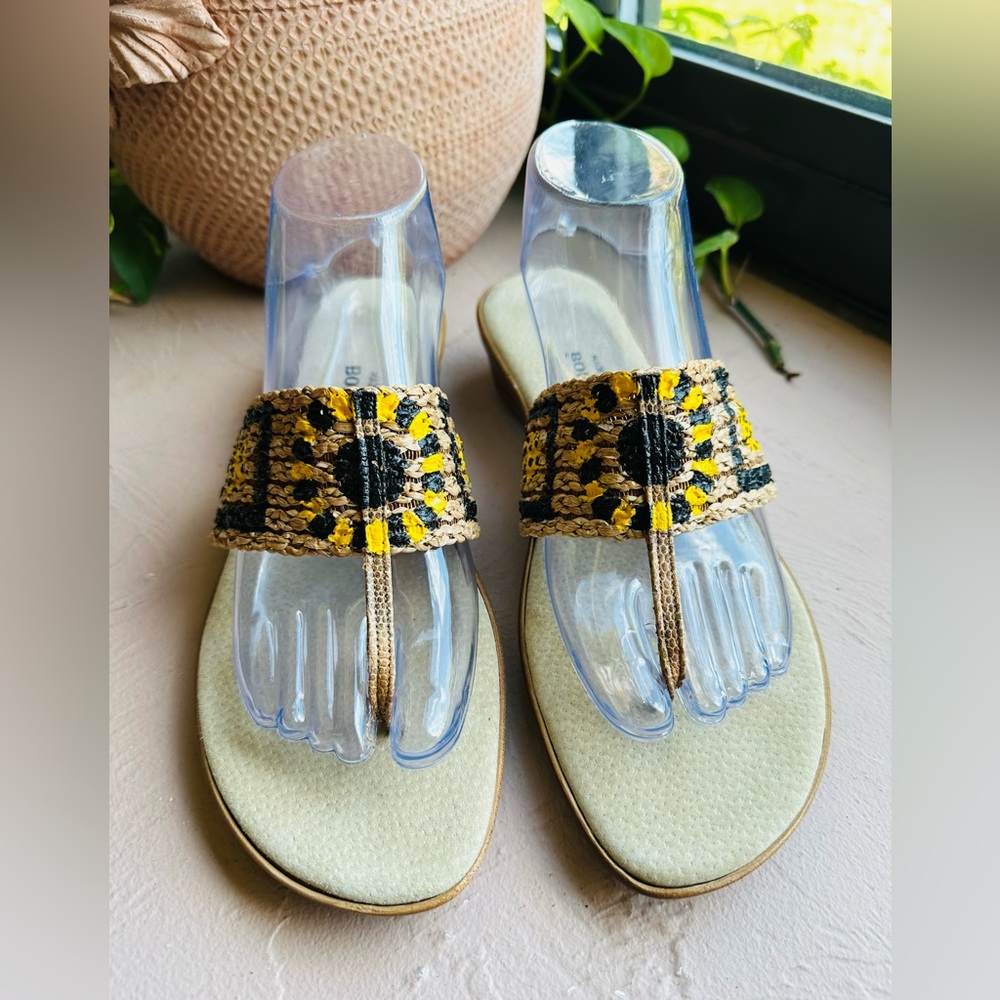 Bob Baker Raffia Sunflower Boutique Summer Sandals Wedge Size 11